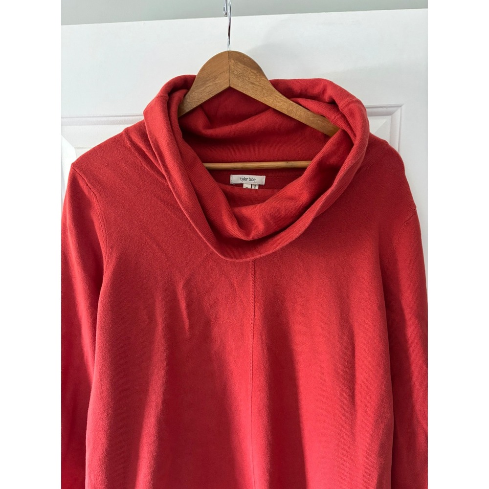 Tyler Boe Cowl Neck Tunic Sweater Womens XL Red Orange Knit Long Sleeve Cozy